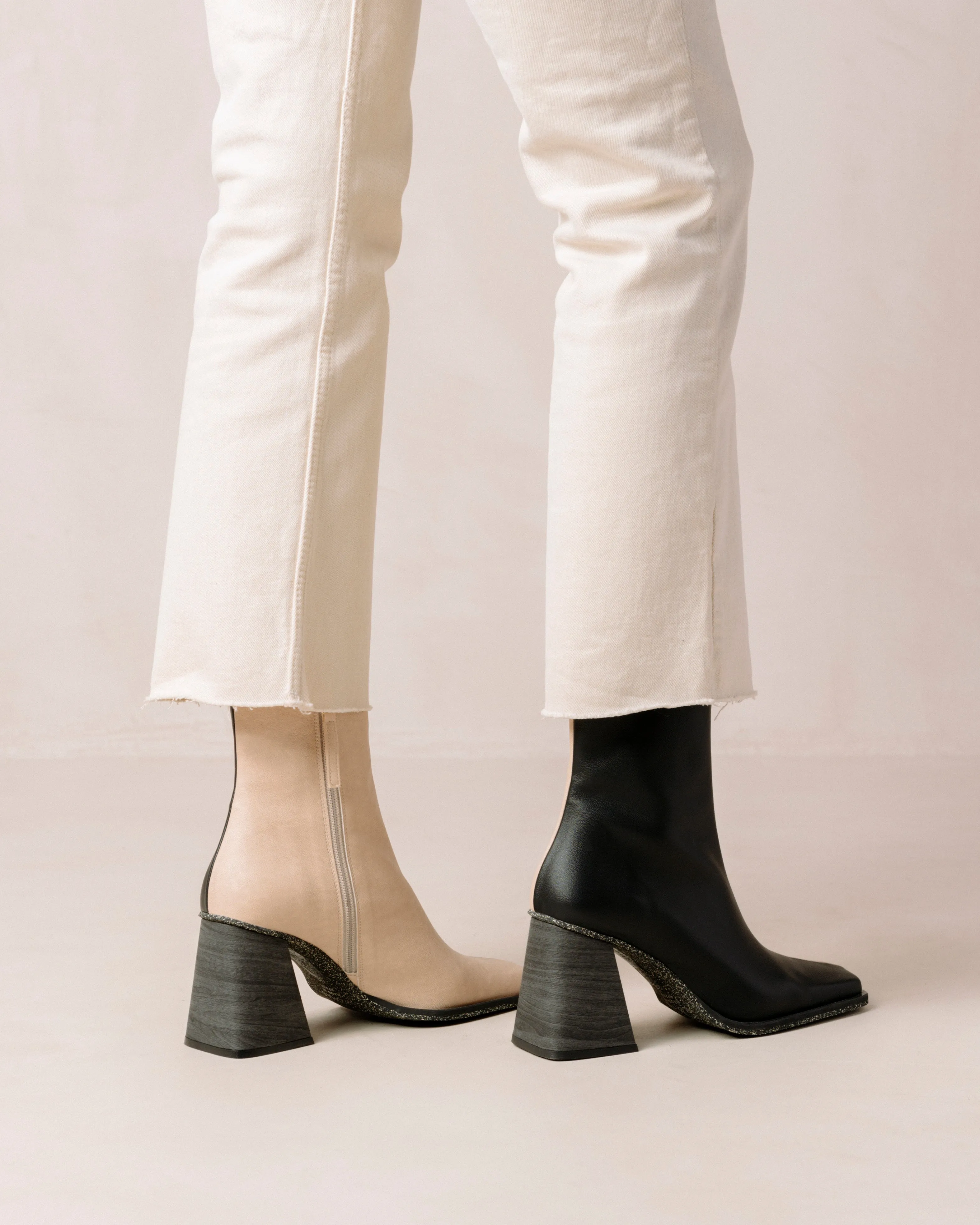 South Bicolor Corn Stone Beige Black Vegan Leather Ankle Boots