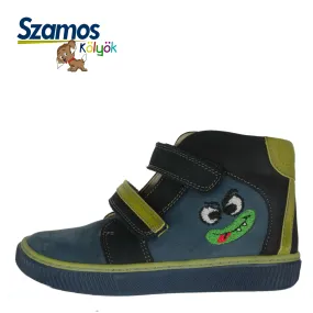 Szamos kid boy high-top shoes grey with green monster face little kid/big kid size