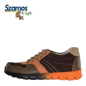 Szamos kid boy sneakers in brown color with orange detail and laces big kid size