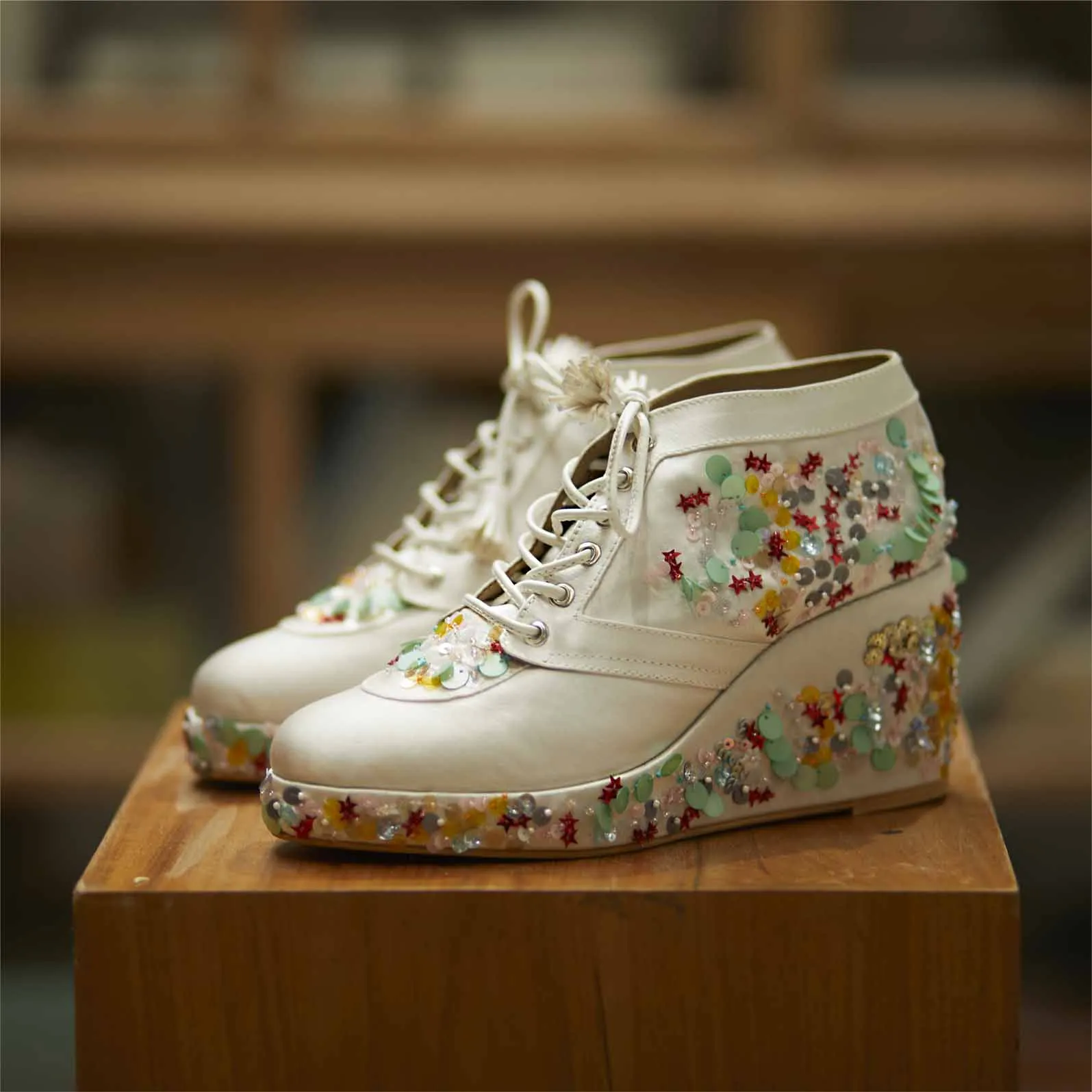 White Star Embroidered Bridal Sneaker Wedges - Customized Wedding Shoes | Tiesta