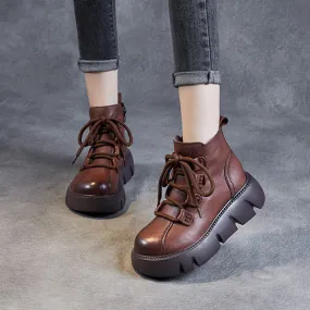 Women Casual Leather Platform Ankle Boots