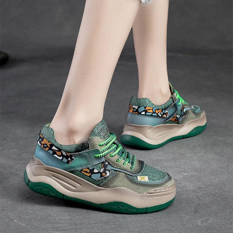 Women Fashion Patchwork Leather Stylish Casual Shoes